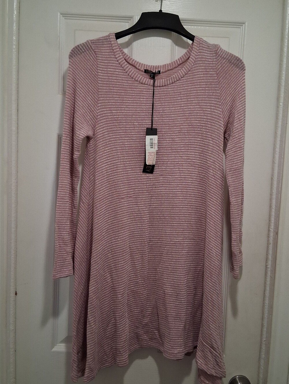 Medium Soft Pink Striped Long-Sleeve Sweater Dress NWT